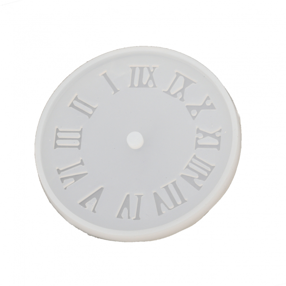Silicone mold /shape/ 105x105x9 mm small clock face with Roman numerals for polymer clay crafts, fondant, cake decoration