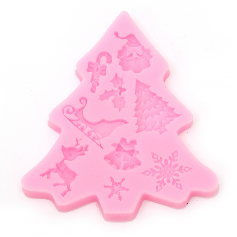 Silicone mold /shape/ 95x105x10 mm Christmas tree with Christmas motifs