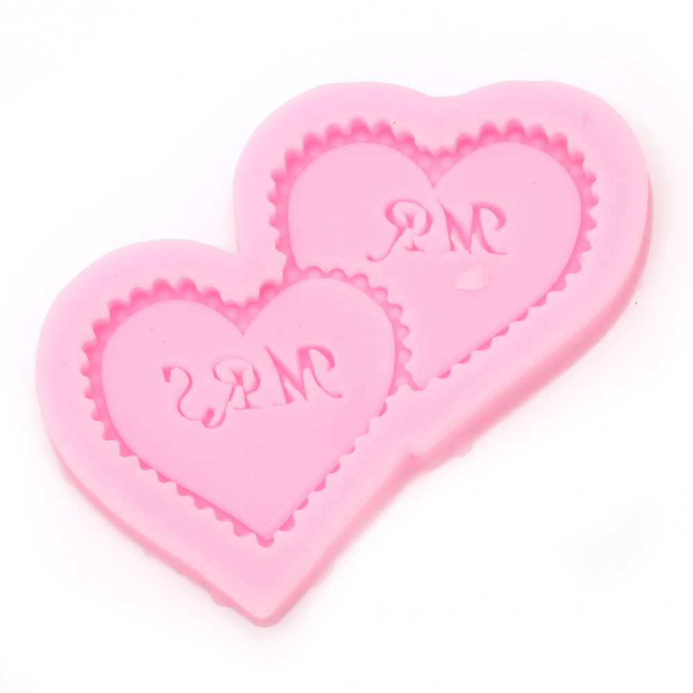 Silicone mold /shape/ 60x10x10 mm two hearts Mr-Mrs
