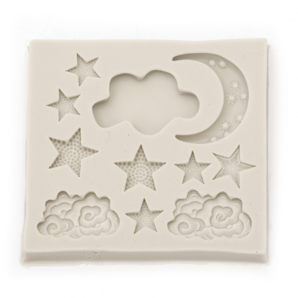 Silicone Mold/Shape, 85x80x10 mm, Moon, Stars, Clouds
