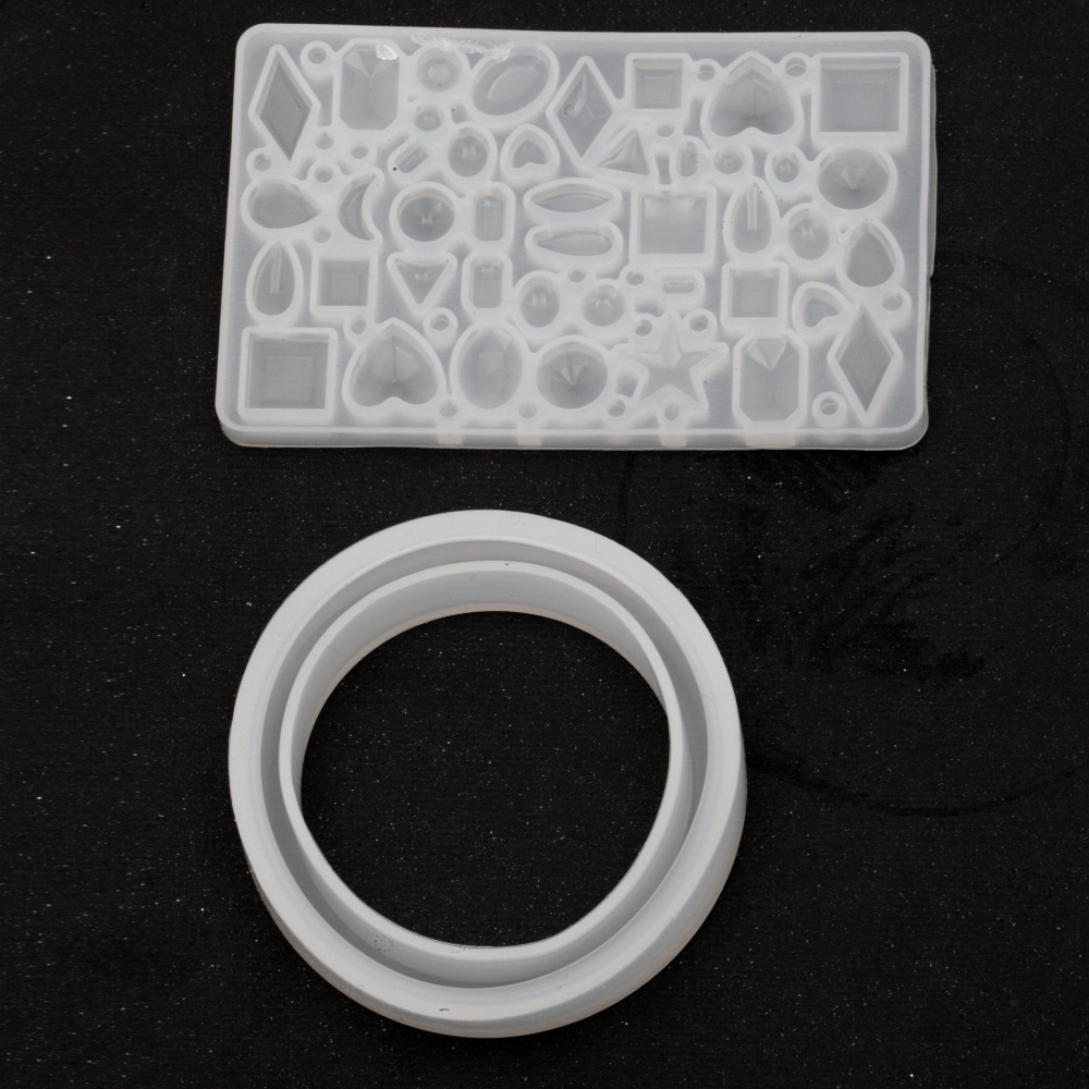 Jewelry Making Set of Silicone Casting Molds for Epoxy Resin Jewels, with Working Tools