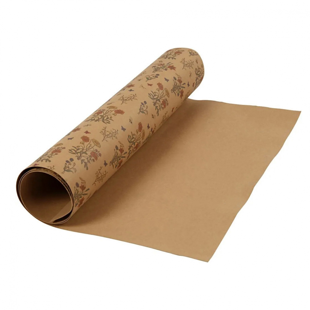 Faux Suede Paper, 350 g, 50x100 cm, Light Brown with Flower Print Color