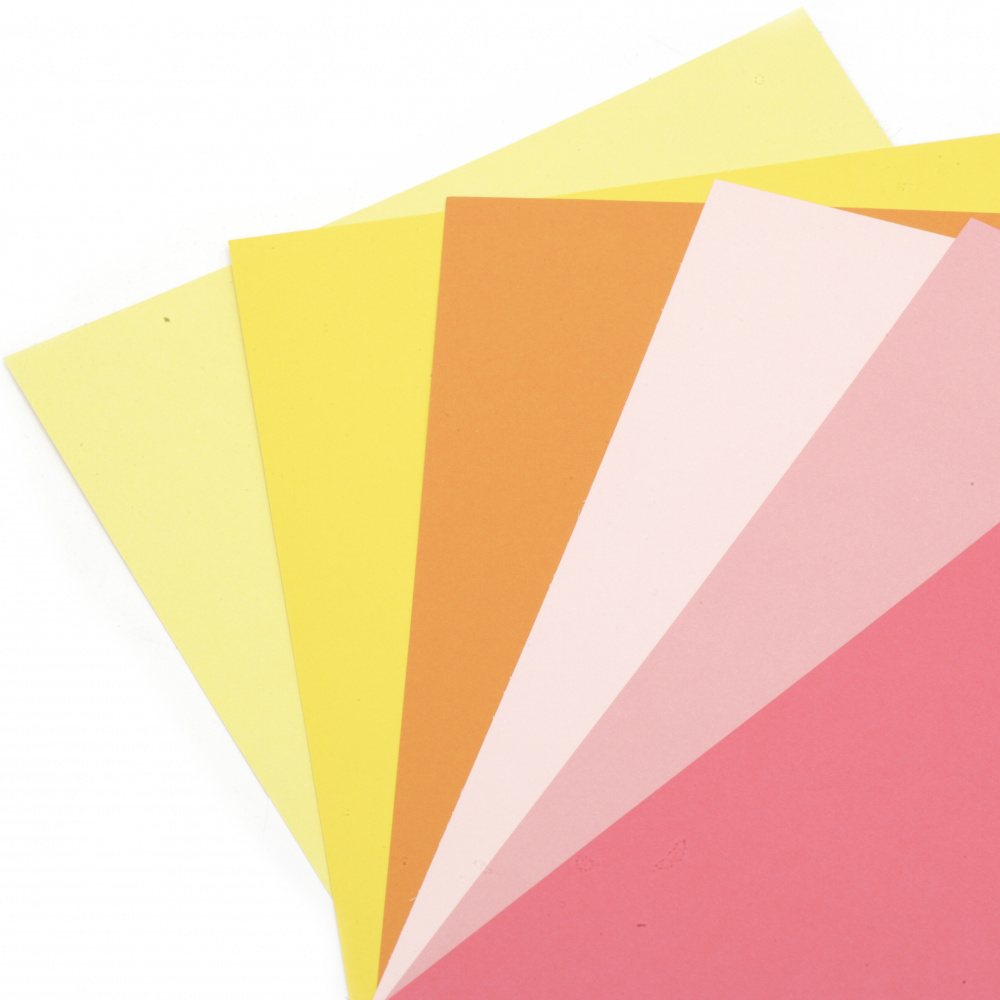Smooth Double-sided Cardboard / Citrus Colors / 250 g/m2; A4 (21x 29.7 cm); Yellow-pink Range - 6 pieces