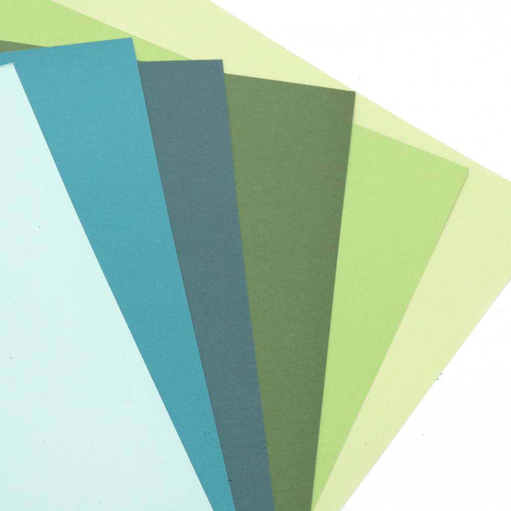 Smooth Double-sided Cardboard / Forever Green / 250 g/m2; A4 (21x 29.7 cm); Blue-green Range - 6 pieces