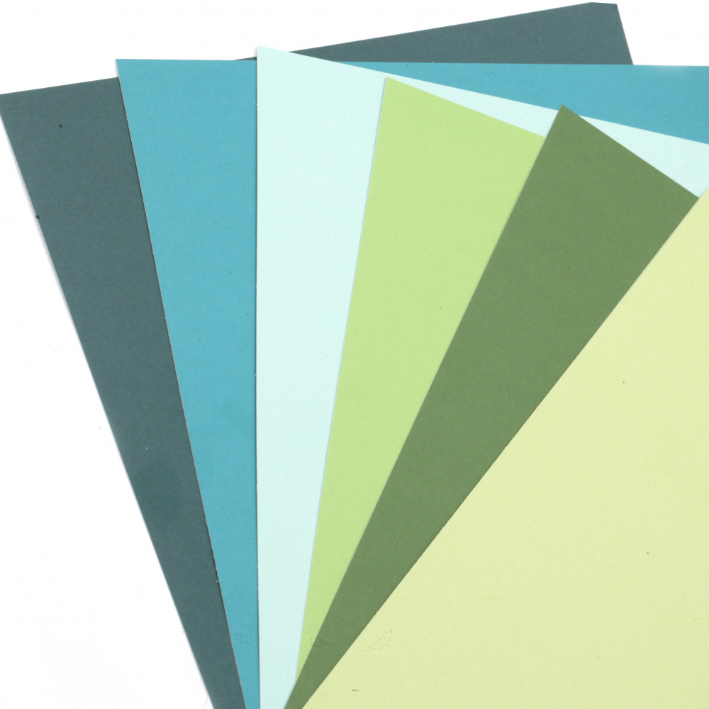 Embossed One-sided Cardboard / Forever Green / 250 g/m2; A4 (21x 29.7 cm); Blue-green Range - 6 pieces
