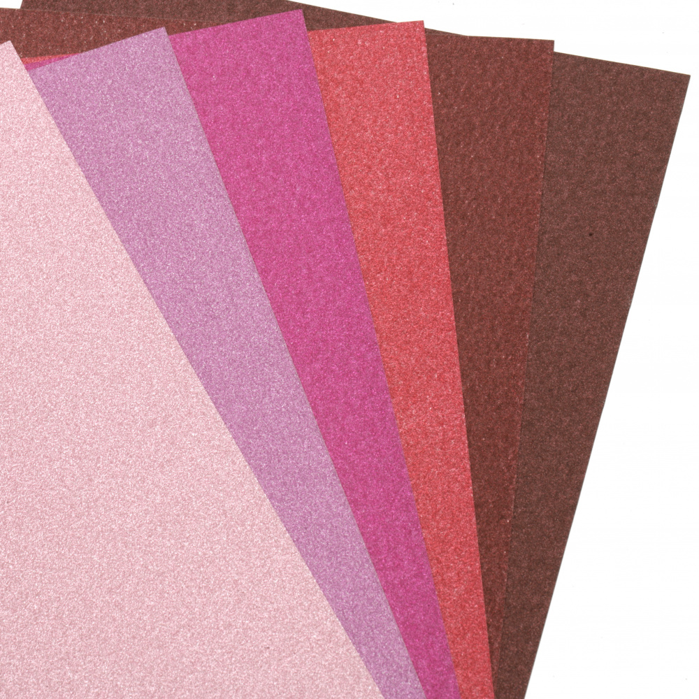 Cardboard with glitter250 g / m2 single-sided A4 (21x 29.7 cm) Berry Shades 6 colors pink-red range -6 sheets
