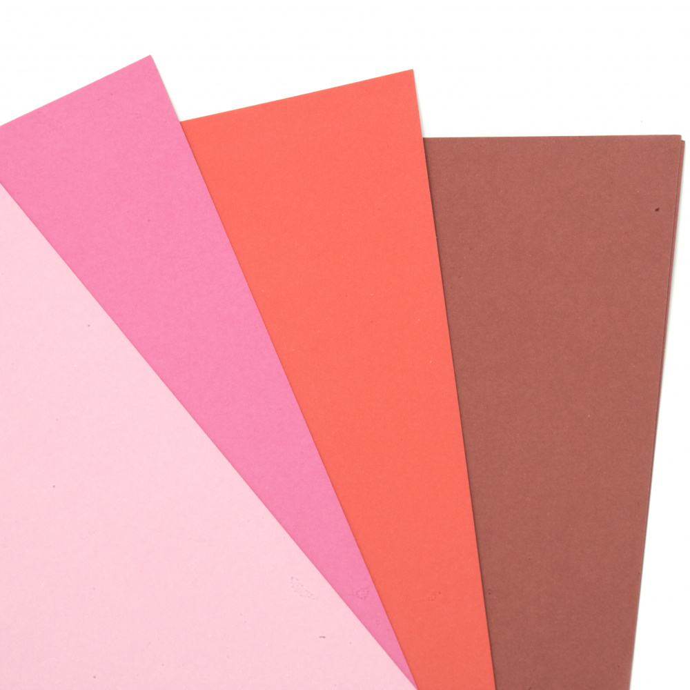 Smooth Double-sided Cardboard /  Berry Shades / 250 g/m2; A4 (21x 29.7 cm); Pink-red Range - 8 pieces