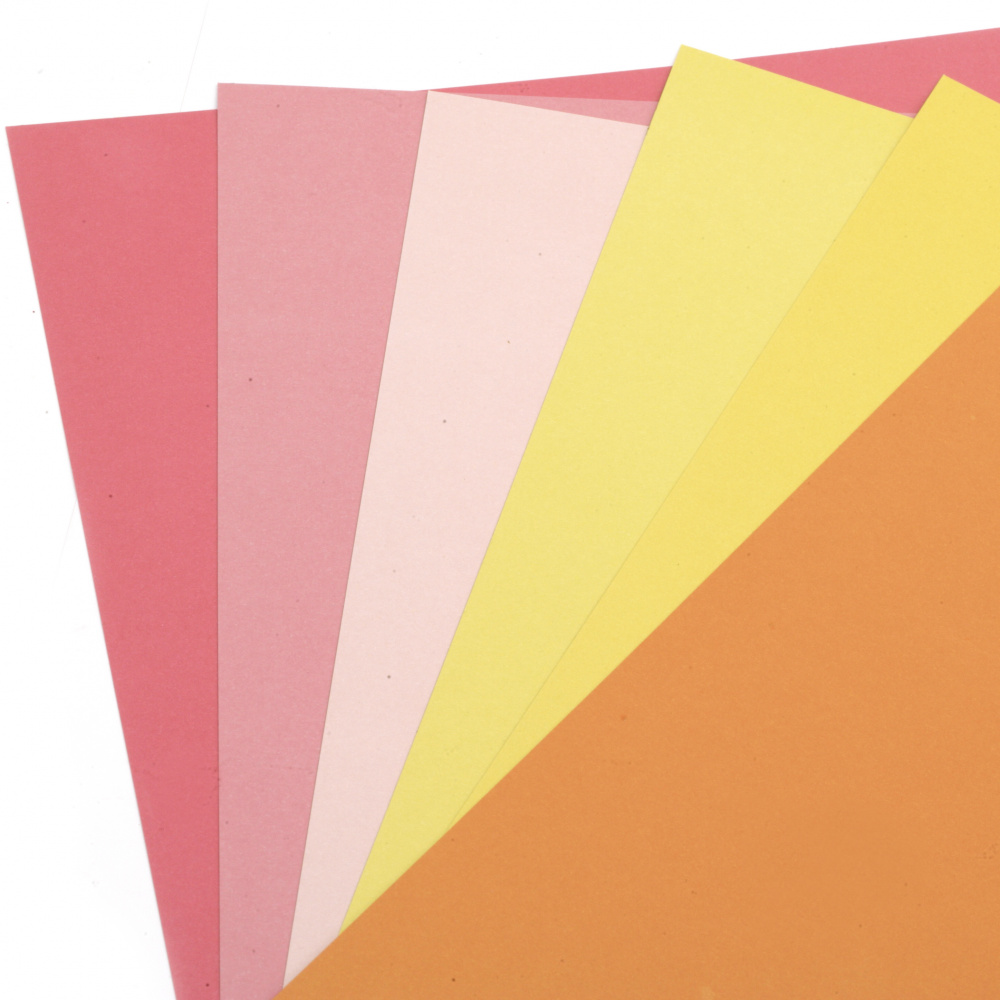 Smooth Self-adhesive Cardboard / Citrus Colors / 250 g/m2; A4 (21x 29.7 cm); Yellow-pink Range - 6 pieces