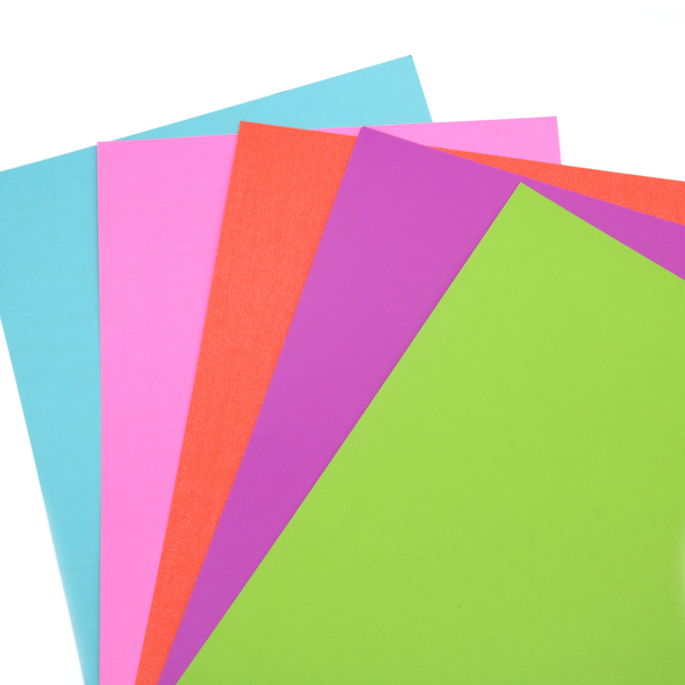 Glossy cardboard, 220 g/m2 A4 (210x297 mm), 5 colors mix - 10 sheets