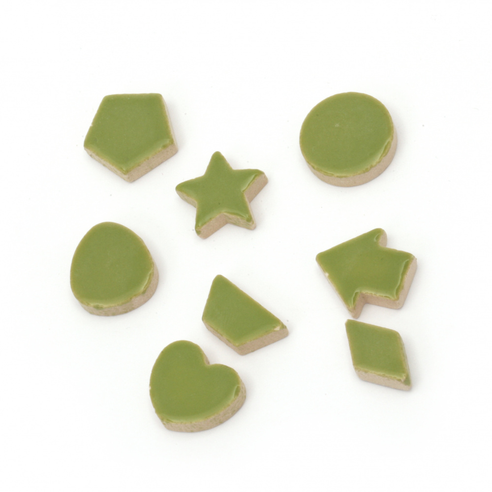 Mosaic different shapes and sizes color green -16 pieces