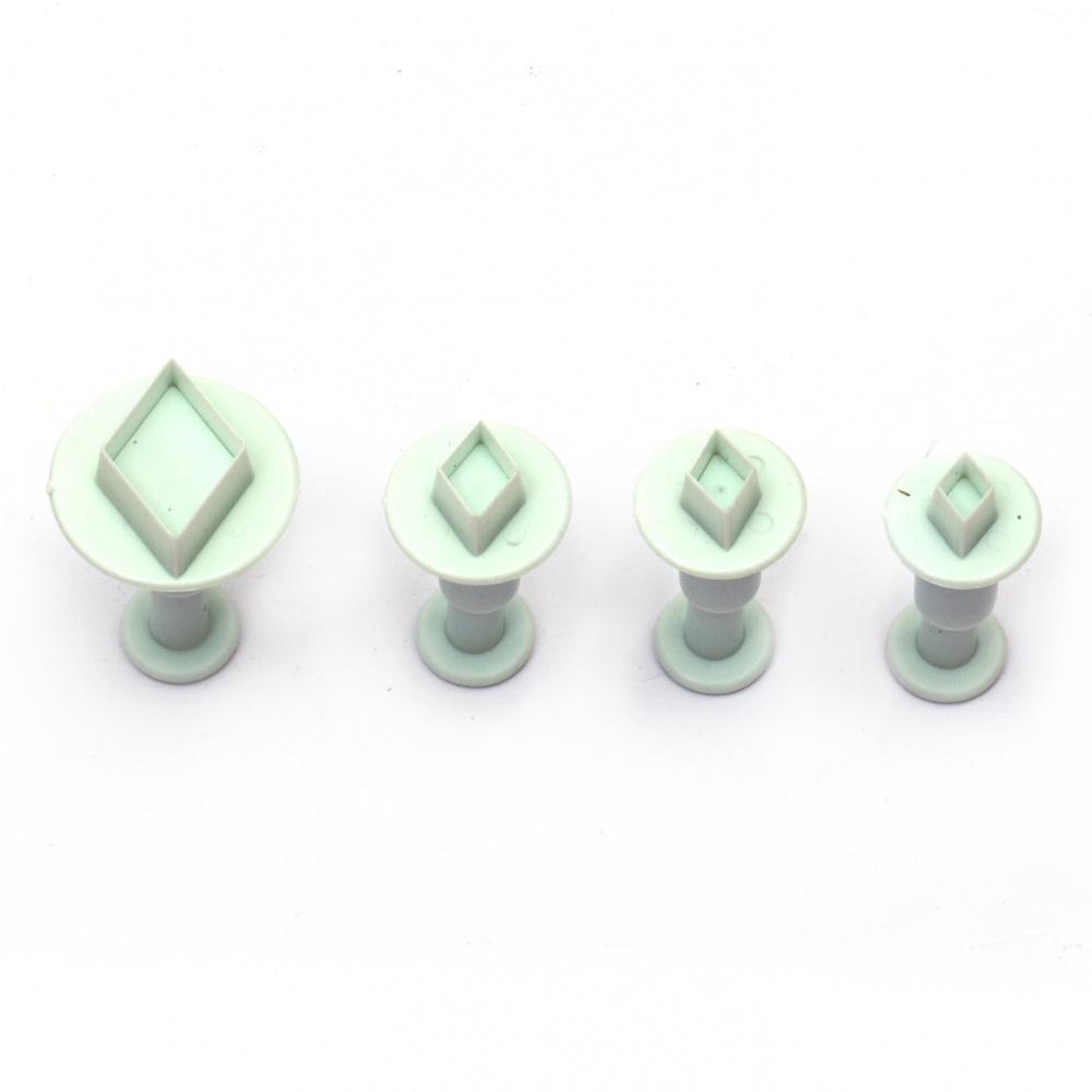 Set of shapes, cutters 25x17 mm 18x10 mm 12x0.8 mm 0.9x0.6 mm with piston 35 mm rhombus -4 pieces