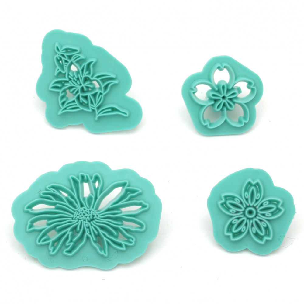 Embossed Print set 32 mm 33 mm 45x34 mm 58x40 mm with handle different models of flowers -4 pieces