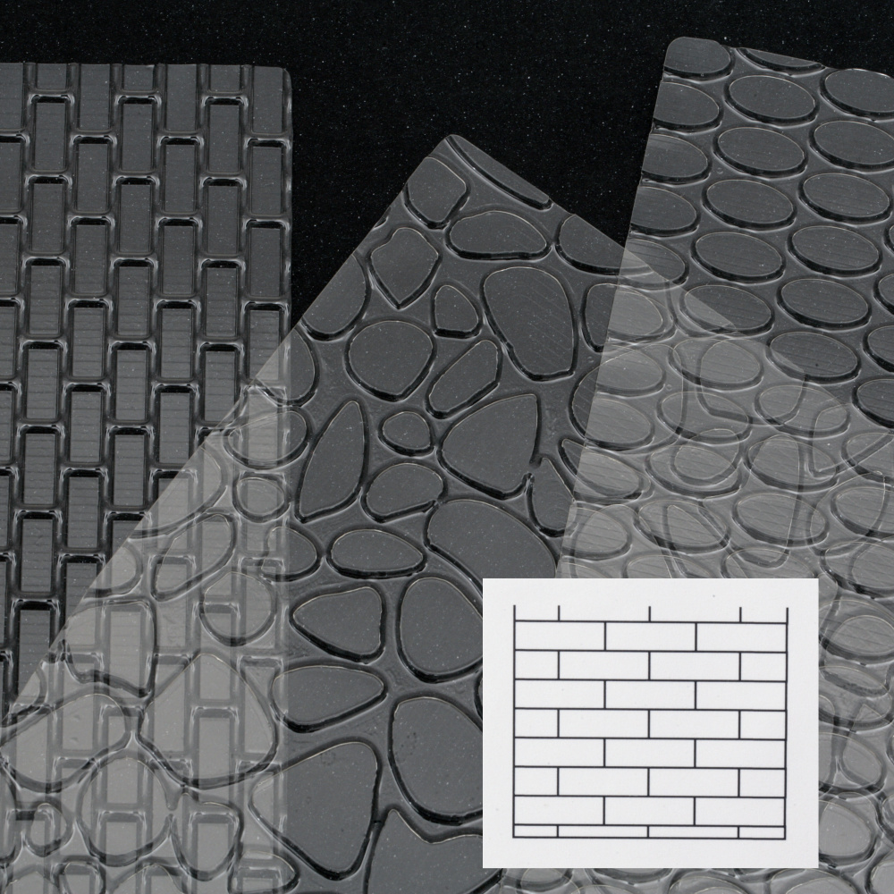 Set of embossed textural stencil pads 255x180 mm bricks, stones, mosaic -3 pieces