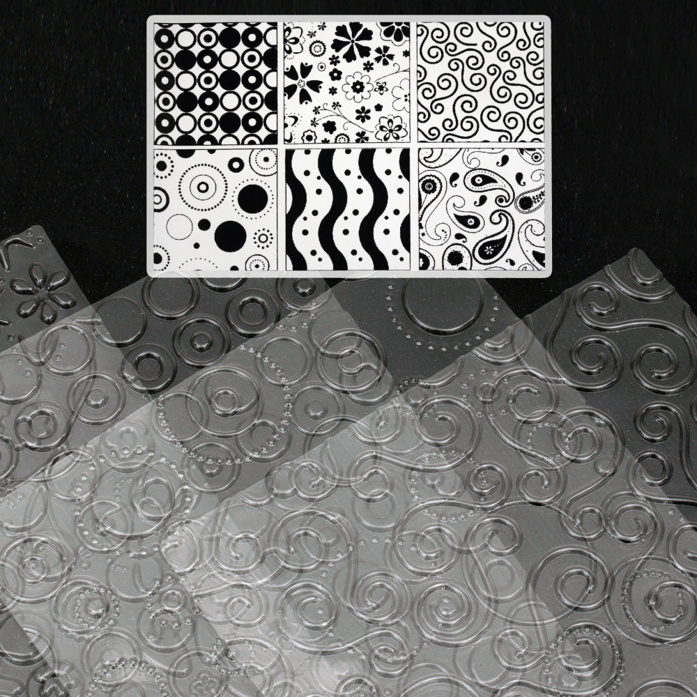 Set of embossed textural stencil pads 255x180 mm different figures of flowers, motifs -6 pieces