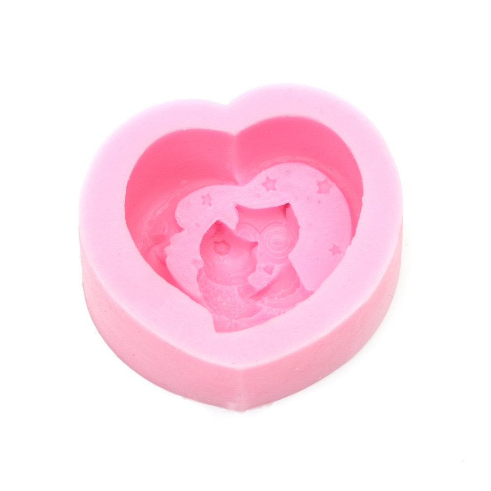Silicone mold /form, shape/ 99x93x40 mm heart and owls in love