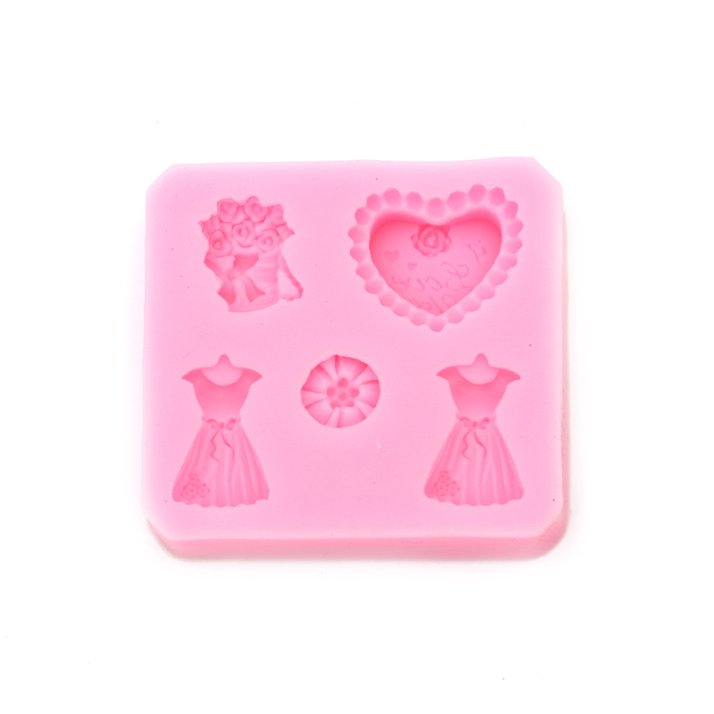 Silicone mold /mould/ 78x72x16 mm dresses and heart