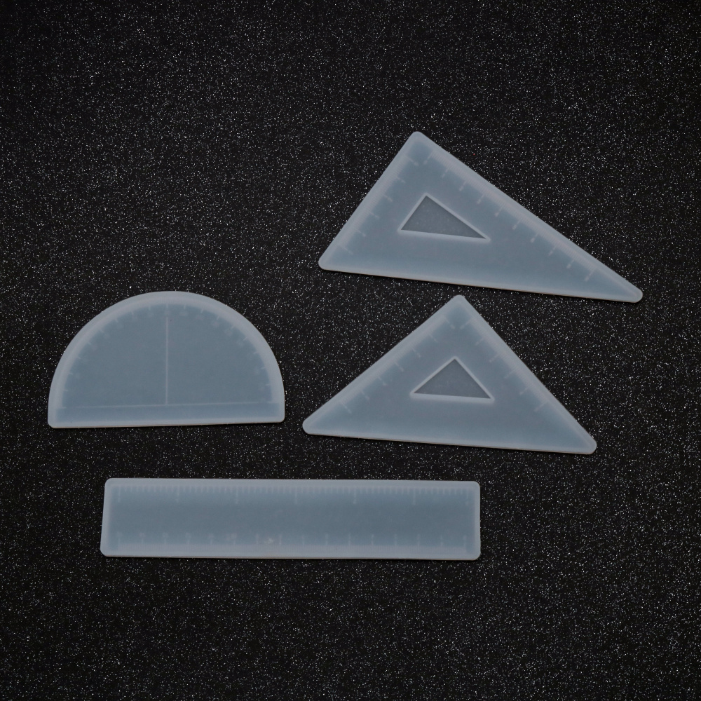 Set of Silicone Molds 162x34x3.5 mm Line, 128-145x67x3.5 mm Triangles (2 Pieces), and 104x61x3.5 mm Protractor