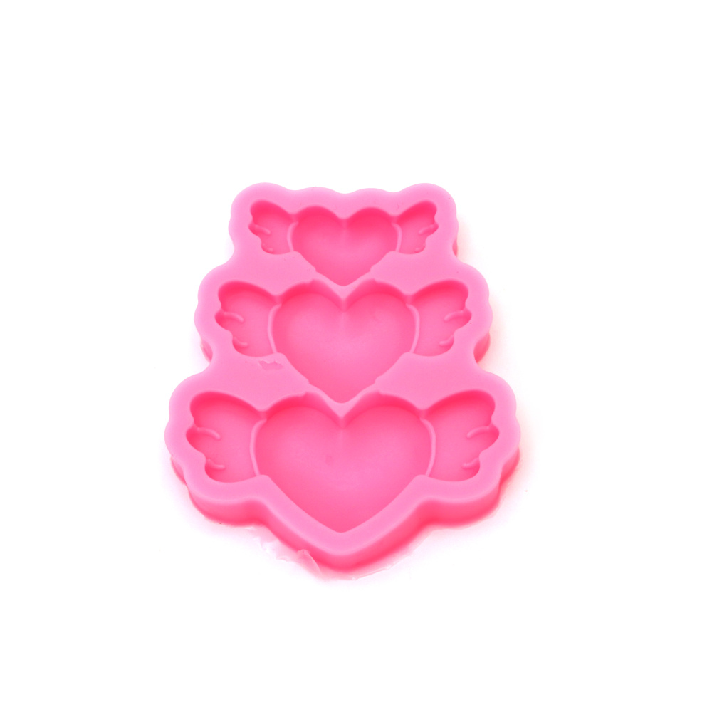 Silicone Mold, Template, 78x92x12 mm, Hearts with Wings