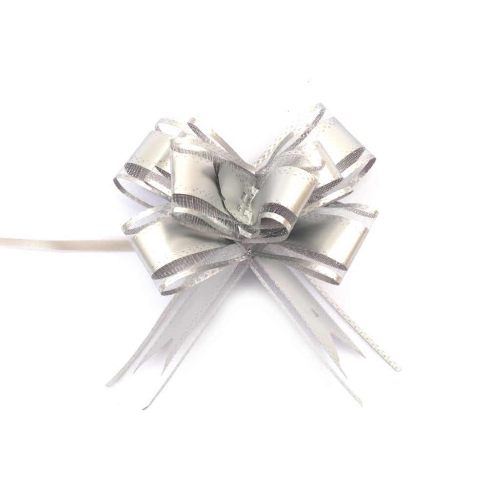 Decorative ribbon, 460x29 mm, organza and textile, silver color - 10 pieces