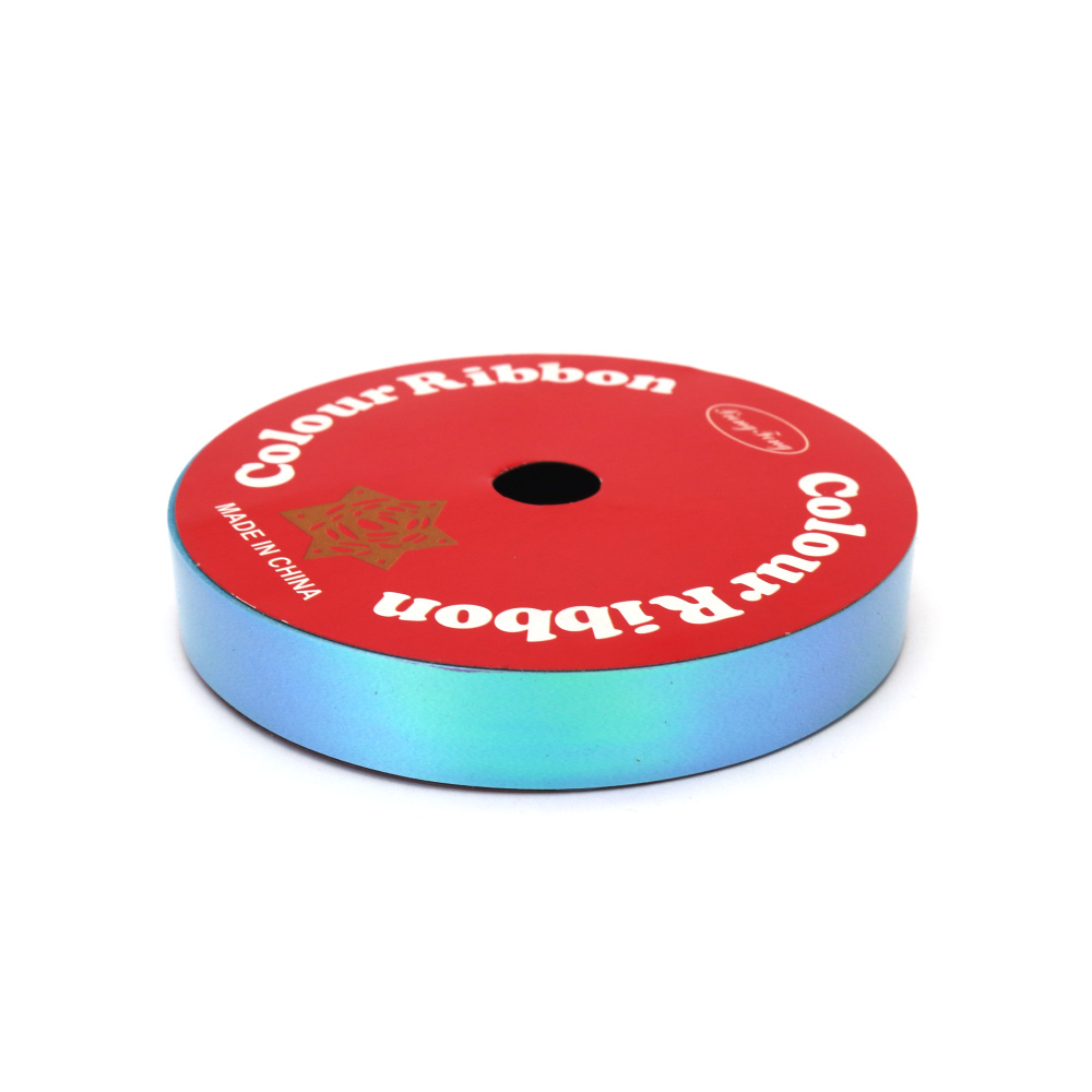 Panglică pentru flori și ambalaje 16 mm albastru deschis curcubeu ~9 metri