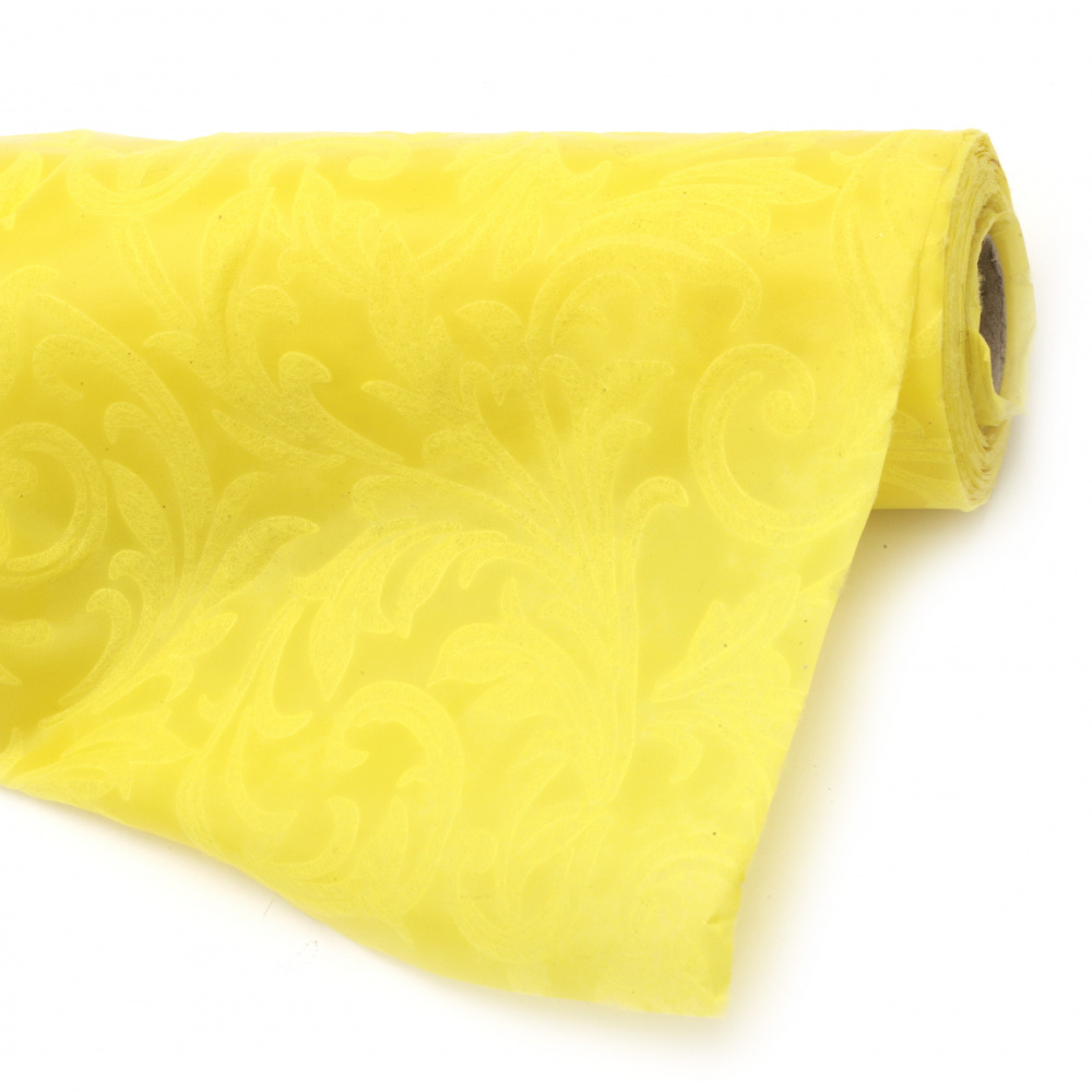Textile paper embossed ornaments 53x450 cm color yellow