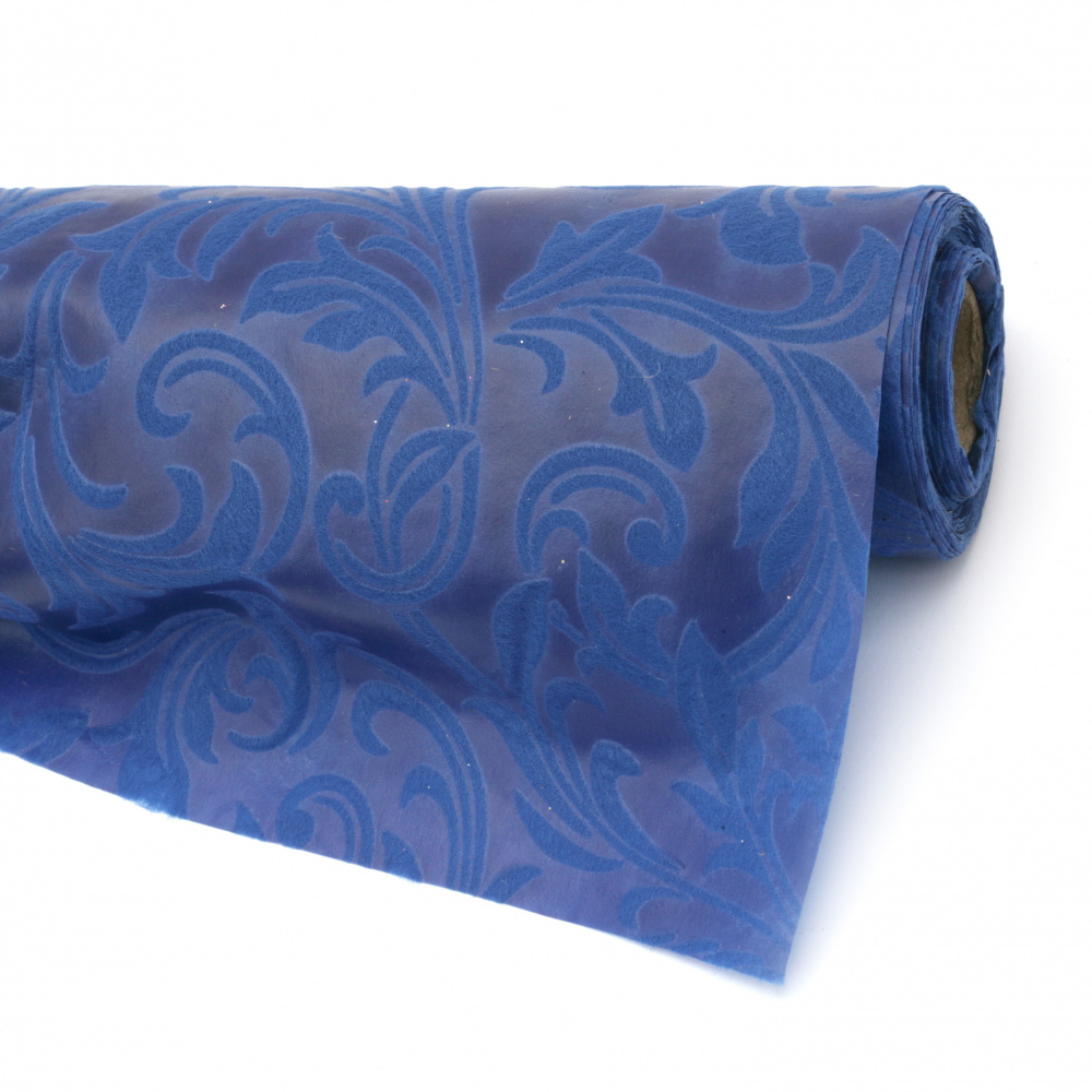 Textile paper embossed ornaments 53x450 cm color blue dark