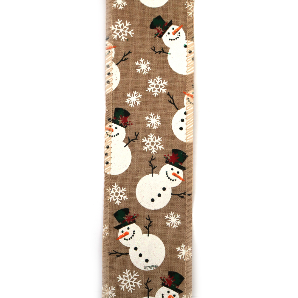 Nastro di juta con stampa natalizia di pupazzo di neve, 60 mm, ~6 m