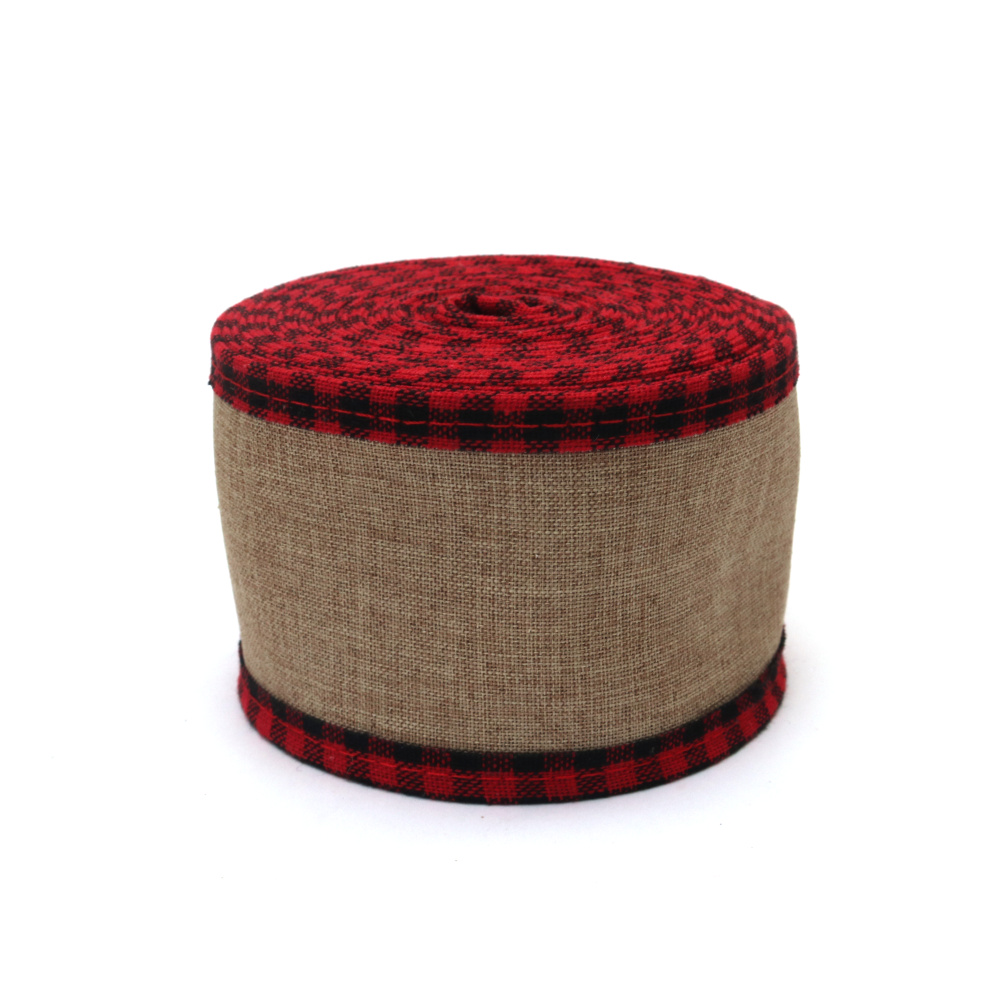 Base per Appliqué, Nastro di Iuta con Banda in Tessuto, 65 mm x 6 m