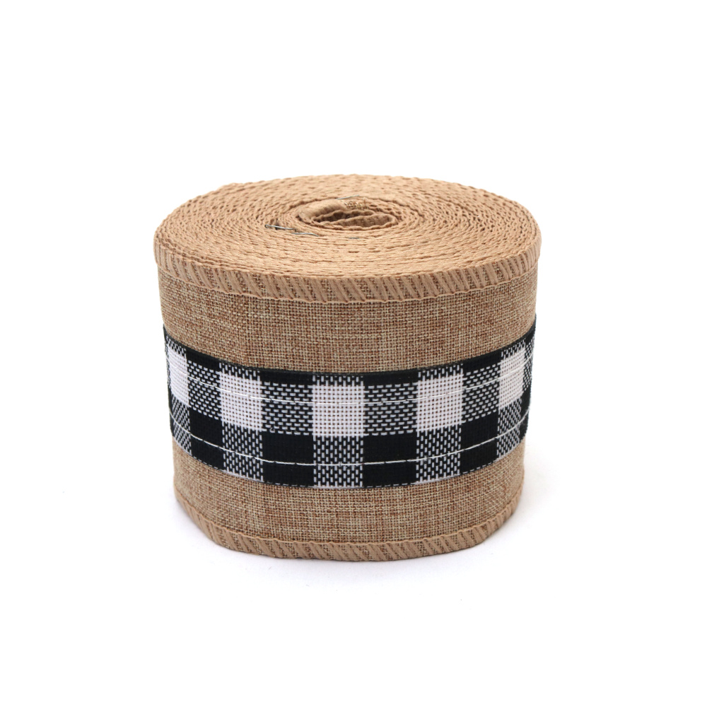 Základ pre aplikácie, jutová dekoračná stuha s textilným akcentom, 60 mm x 6 m