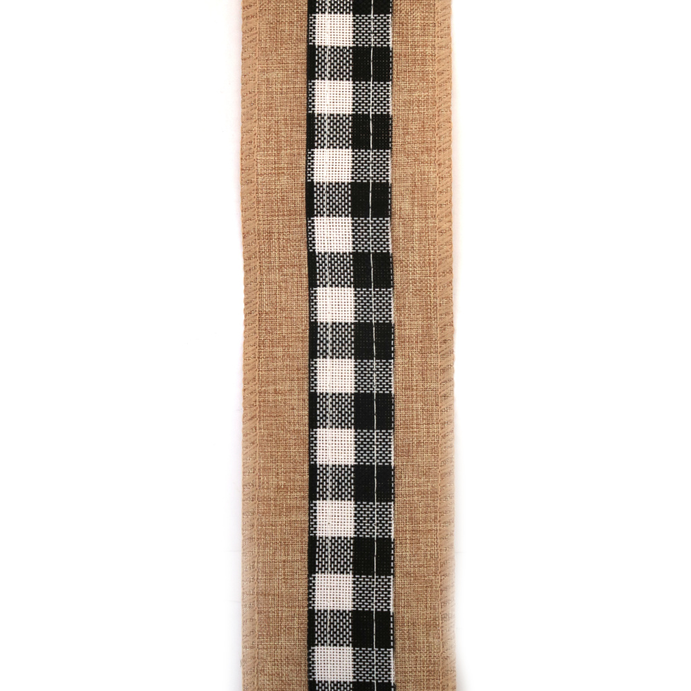 Základ pre aplikácie, jutová dekoračná stuha s textilným akcentom, 60 mm x 6 m