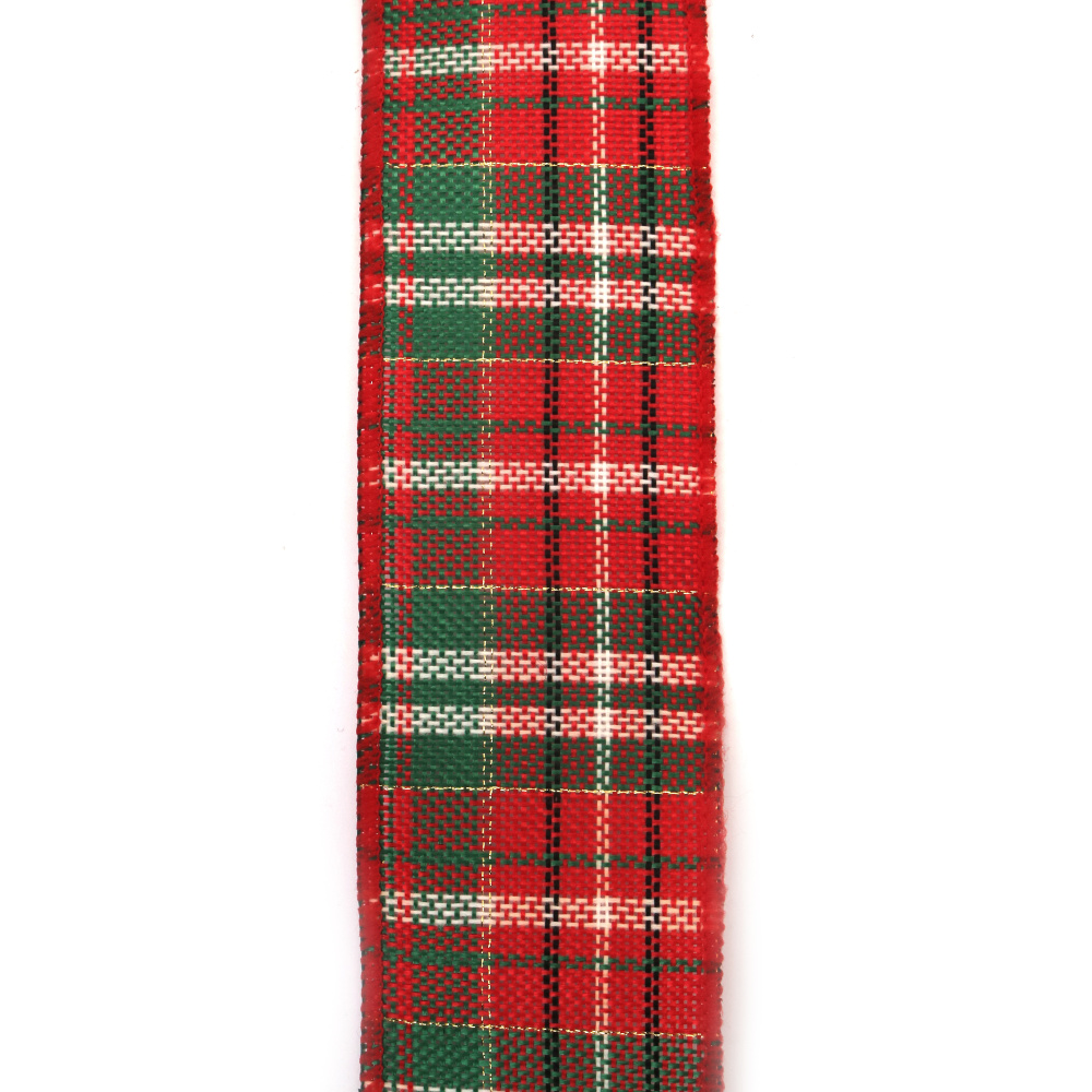 Jute-Dekoband, 60 mm, Weihnachts-Karomuster, ca. 6 m