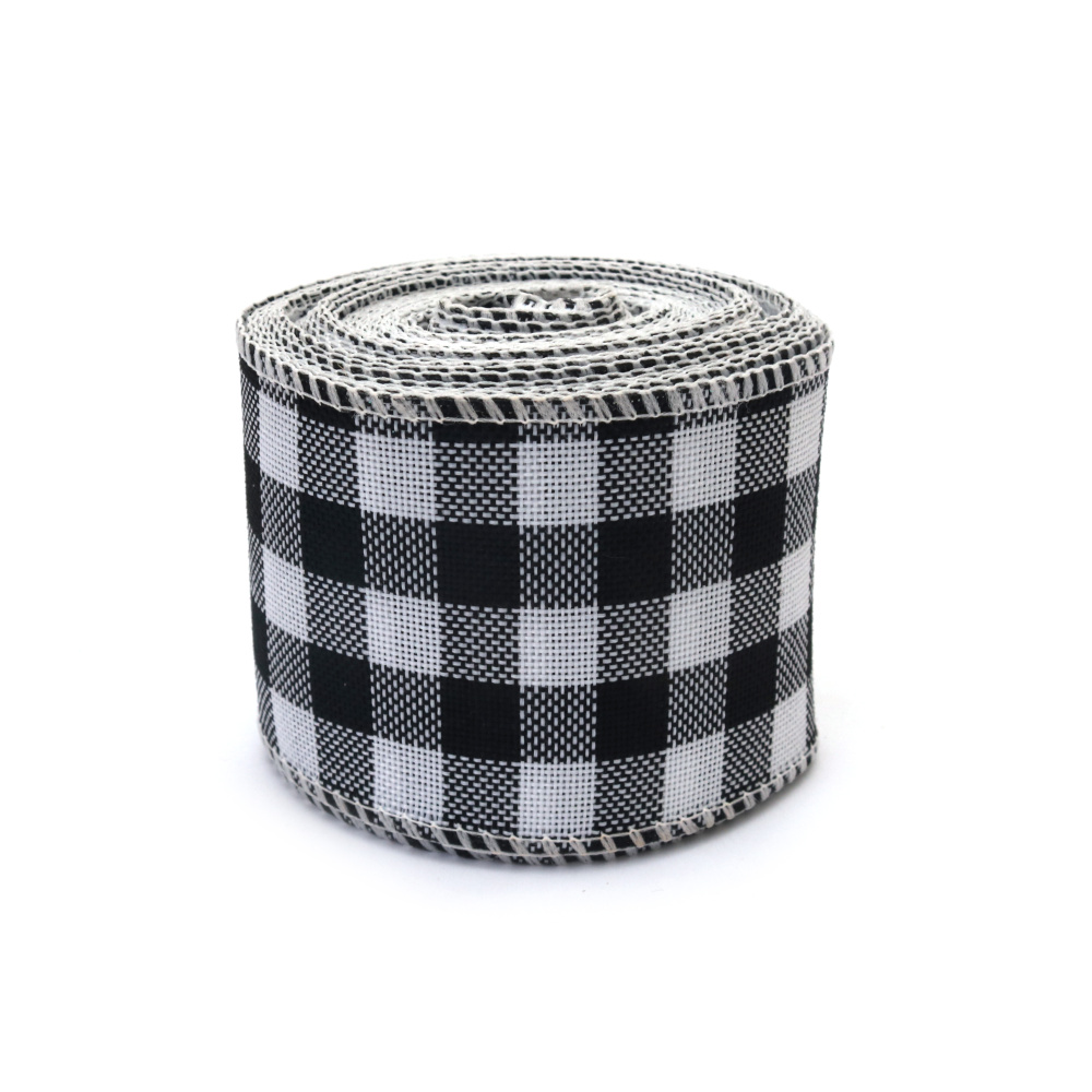 Juteband, 60 mm, Schwarz-Weiß, ca. 6 m – Basteln & Deko