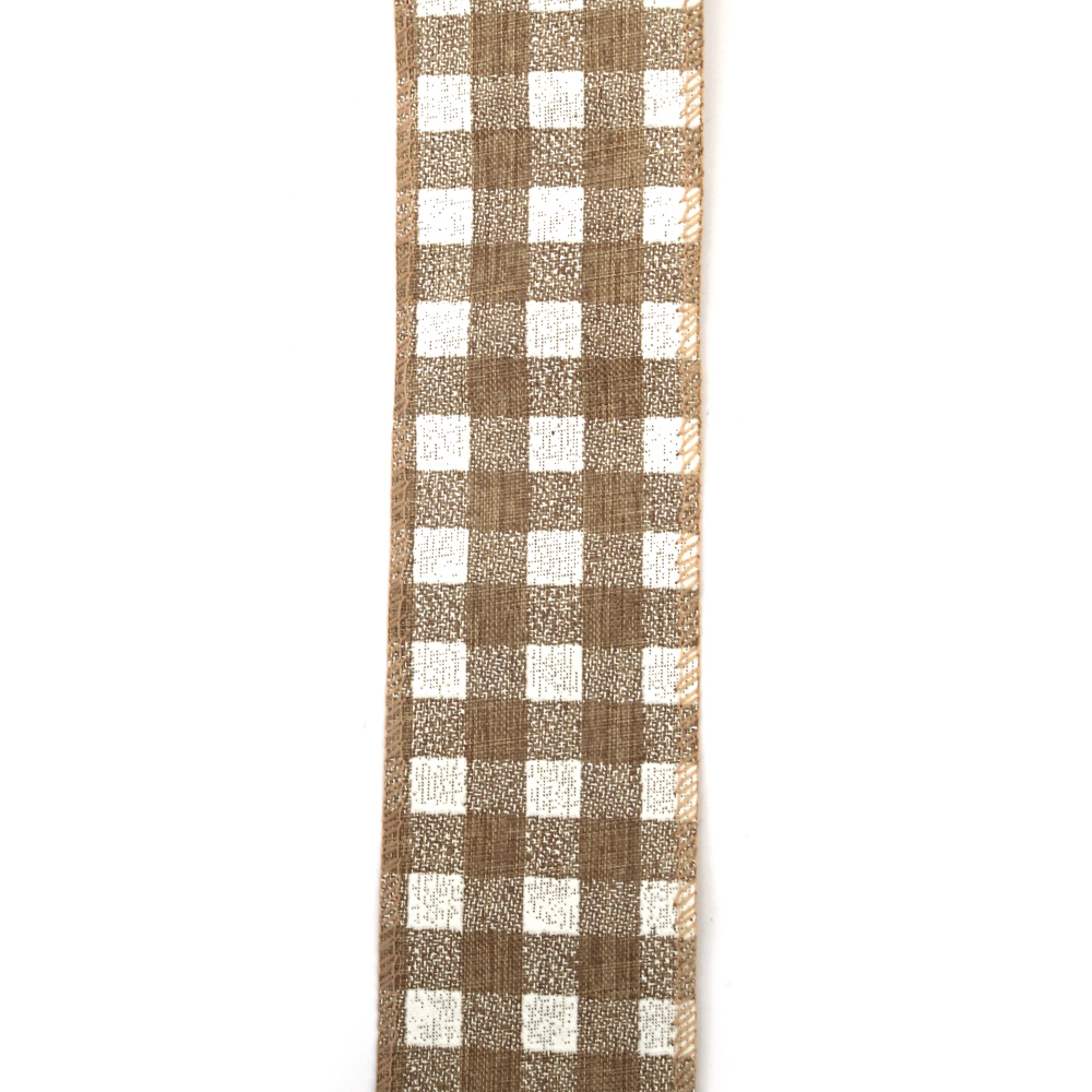 Jute-Dekoband mit Karo-Muster, 60 mm, ca. 6 m