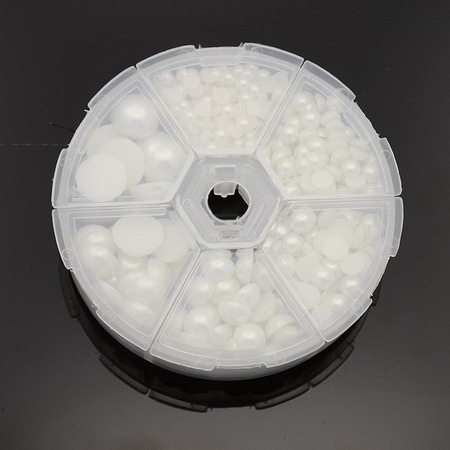 Елементи за декорация перла полусфера 4~12x2~6 мм в кутия бяла ~690 броя