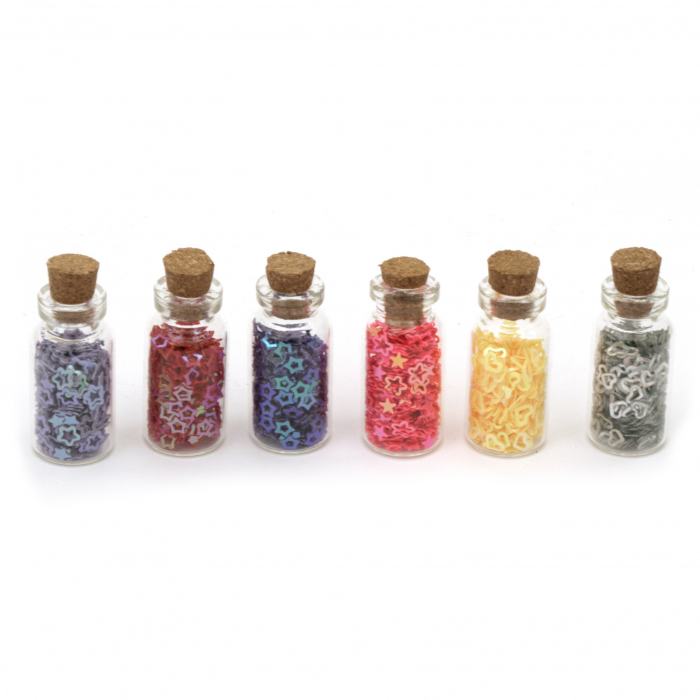 Elements for decoration sequins in a glass jar 35x15 mm MIX
