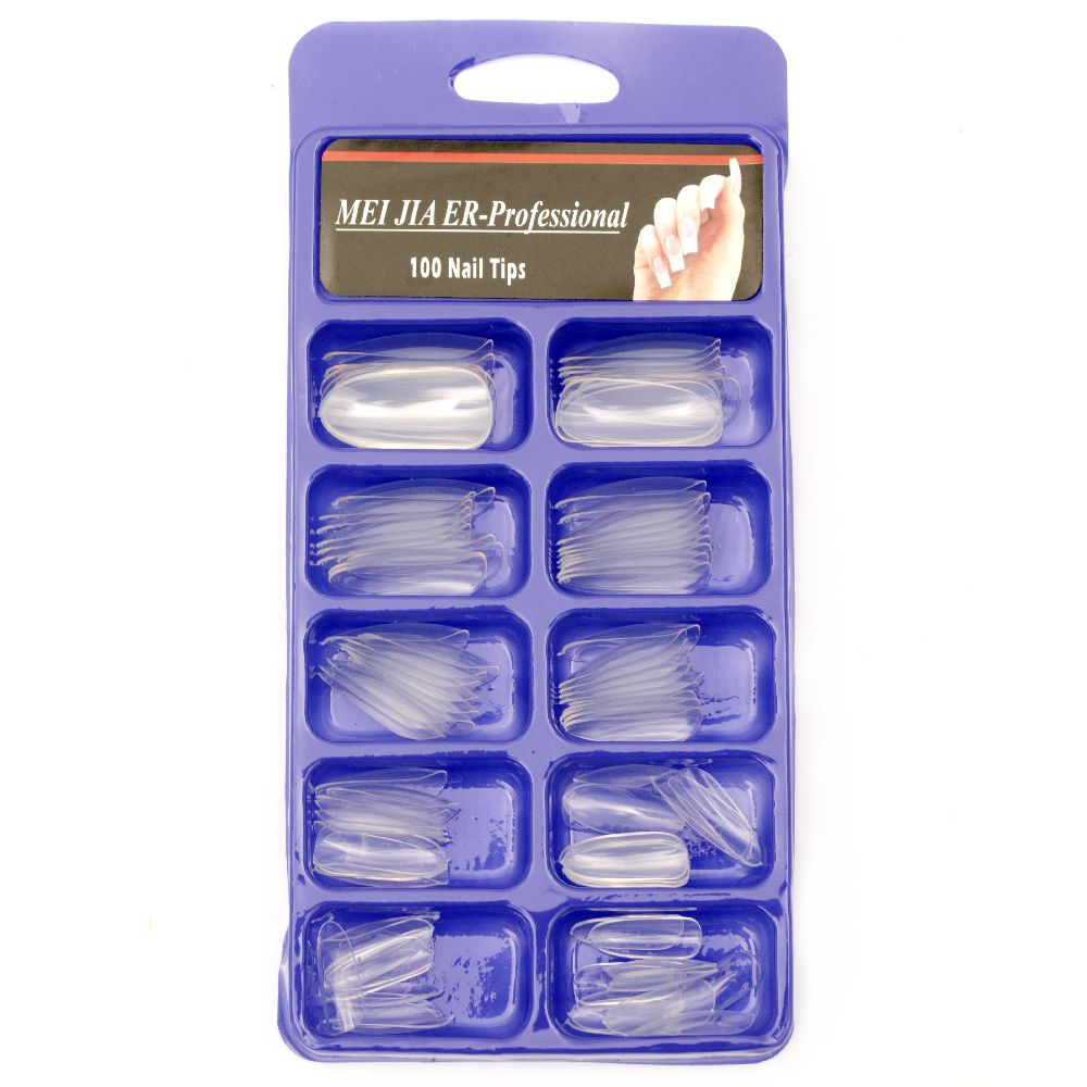 Plastic nail molds 7x19 ~ 12x28 mm transparent -100 pieces