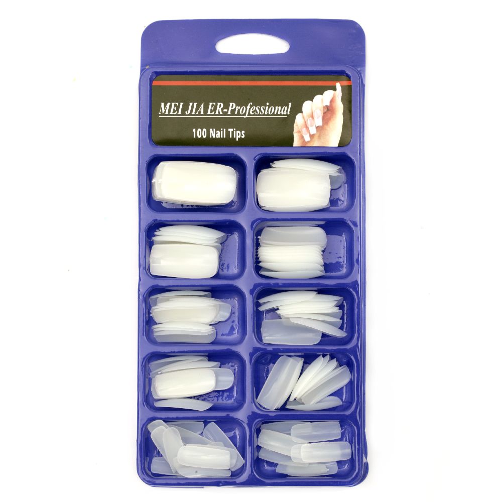 Plastic nail molds 7x19 ~ 14x28 mm white - 100 pieces