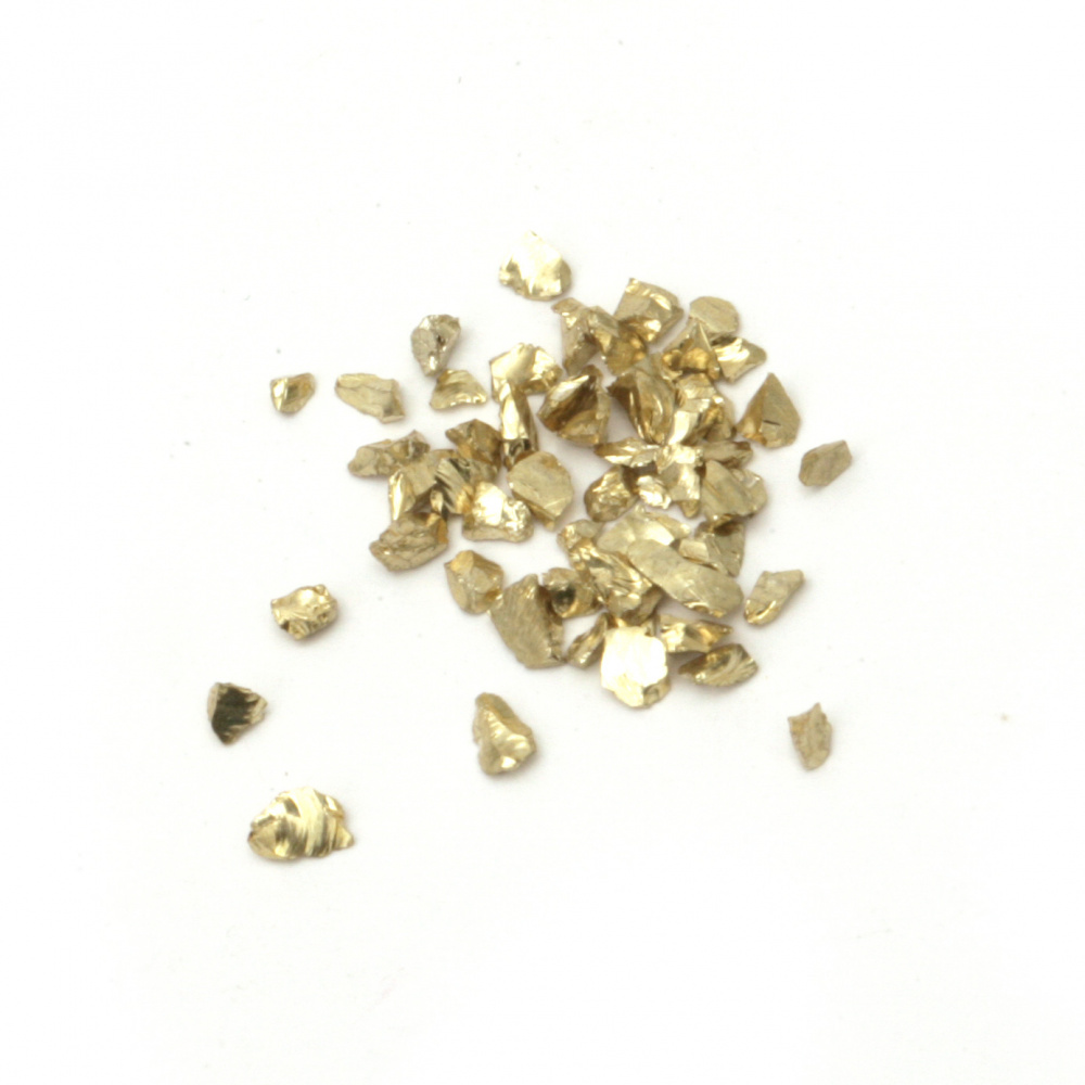 Crushed Glass for Decoration, Without Hole with Gold Piezo Coating, Size 1.5~2x1.5~2 mm, 10 grams