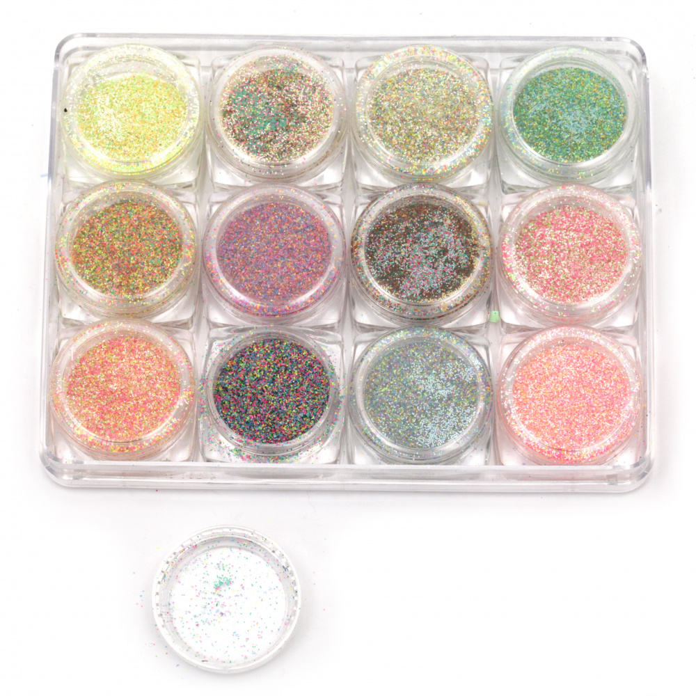 Efect de zahăr pigment într-o cutie de 30x15 mm -12 culori