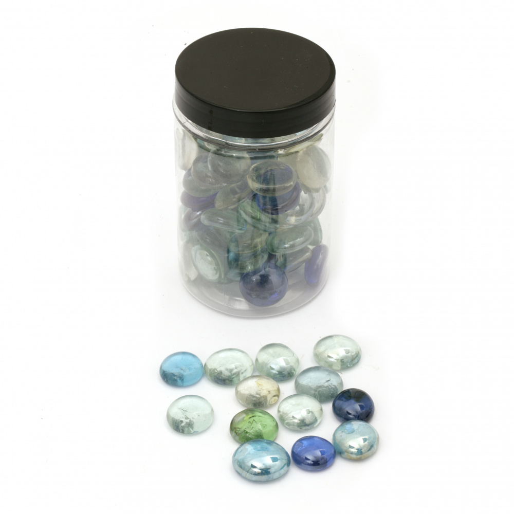 Elemente de decor pietricele din emisfere de sticlă 17 ~ 23x7 ~ 10 mm gama albastru-verde ~ 380 grame ~ 90 bucăți