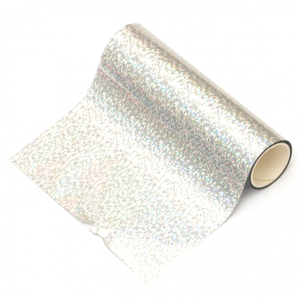 Декоративно фолио цвят сребро 125 мм подходящо и за топъл печат преливащ ефект дъга Hot Foil -5 метра