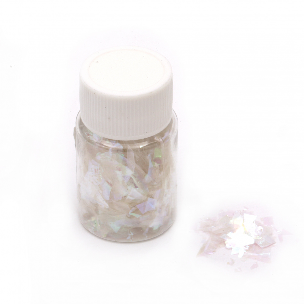 Foil Flakes for a Shattered Glass Effect, White Rainbow Color, 15 ml (~3 grams)