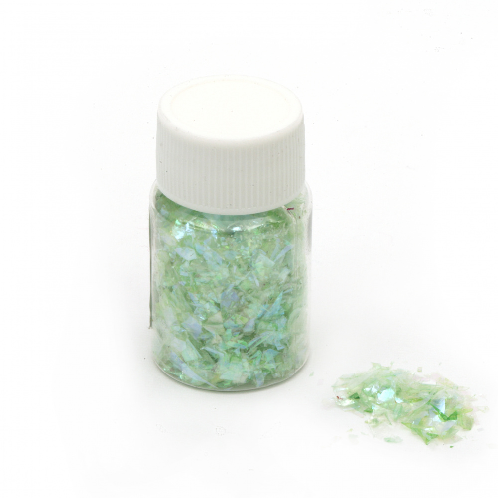 Foil Flakes for a Shattered Glass Effect, Grass Green Rainbow Color, 15 ml (~3 grams)