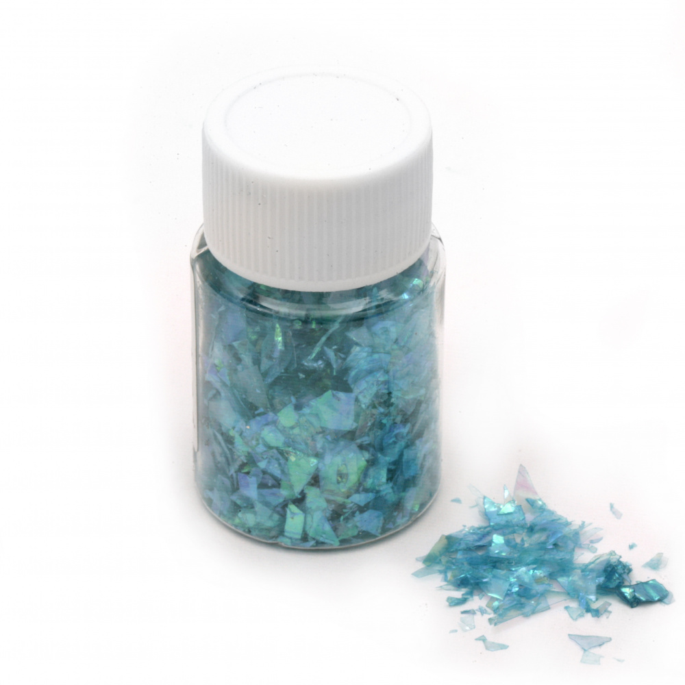 Foil Flakes for a Shattered Glass Effect, Turquoise Rainbow Color, 15 ml (~3 grams)