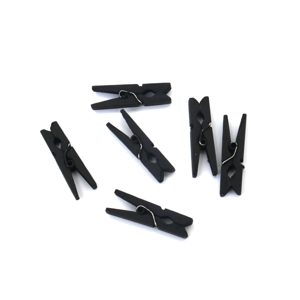 Mini cârlige din lemn negre, elegante 4 x 25 mm – Set 20 buc. – Perfecte pentru hobby & craft, scrapbooking, afișaje foto și decorarea cadourilor