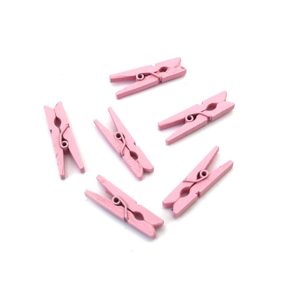 Mini cleme din lemn roz drăguțe 4x30 mm – set 20 bucăți – perfecte pentru DIY, scrapbooking, afișaj foto și ambalarea cadourilor