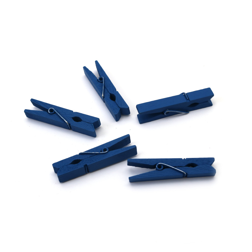 Mini cleme din lemn bleumarin 7x35 mm – set 20 buc – perfecte pentru hobby DIY, decor foto și ambalare cadouri