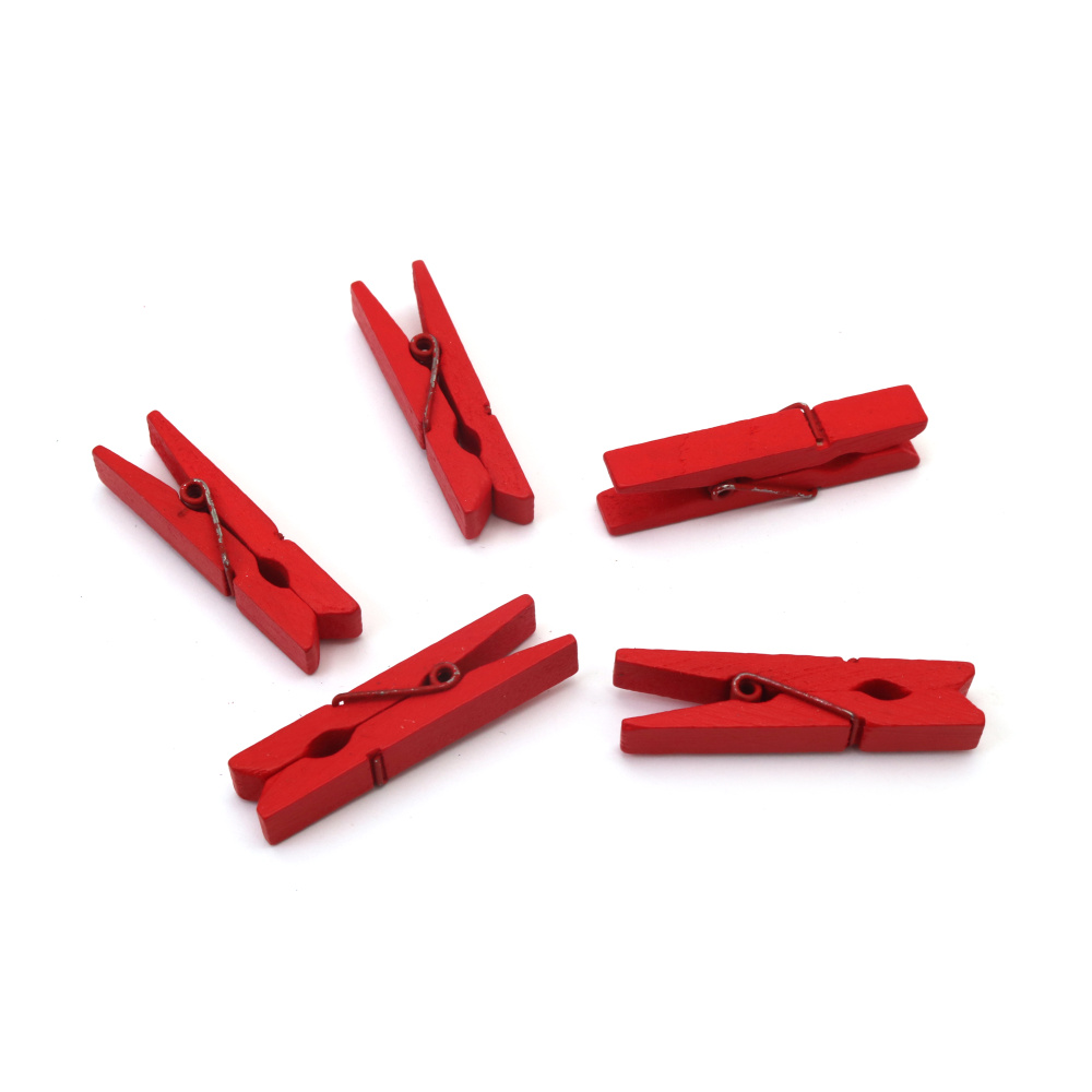 Mini cleme din lemn, roșu aprins, 7x45 mm – set 20 – perfecte pentru proiecte DIY, scrapbooking, șiraguri pentru fotografii și ambalare cadouri festive