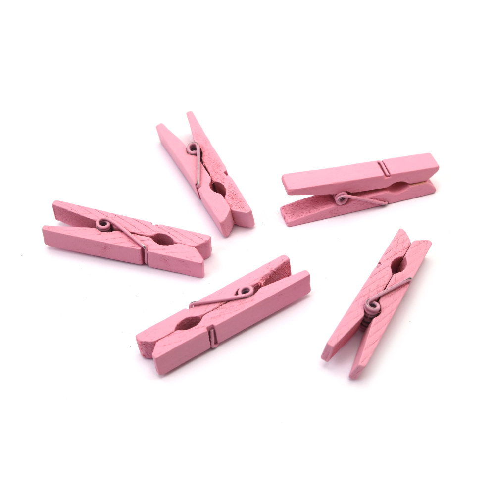 Mini cleme drăguțe din lemn, roz, 7x45 mm – set 20 bucăți – perfecte pentru hobby creativ, proiecte DIY, afișaje foto și împachetare cadouri