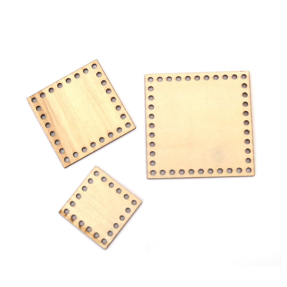 Set Baze Pătrate din Lemn – Grosime 3 mm, Dimensiuni Asortate 30 / 50 / 90 mm – Ideal pentru Hobby Creativ, Pictură și Decorațiuni DIY
